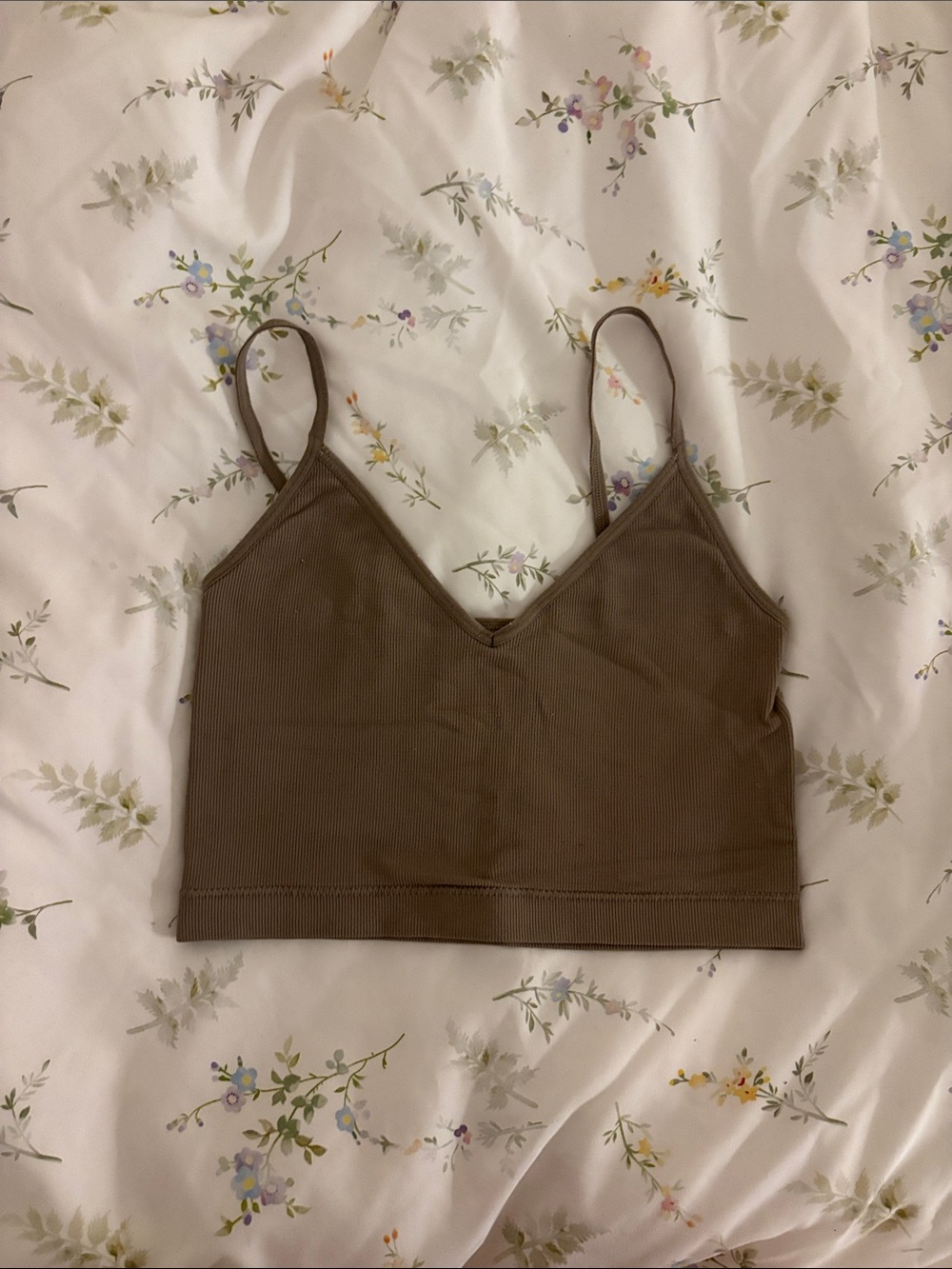 Garage- Brown Ribbed Spaghetti Strap top